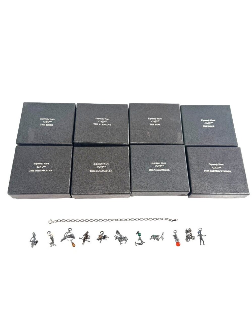 Expressly Yours Circus Charm Bracelet Sterling Silver 12 Charms 8 Boxes Animals - Picture 1 of 16